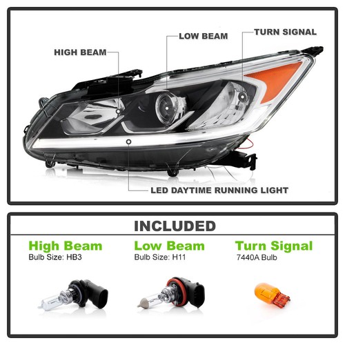 For 2016-2017 Honda Accord EX EX-L Sport LED DRL Headlight Headlamp Driver Side - Picture 3 of 9