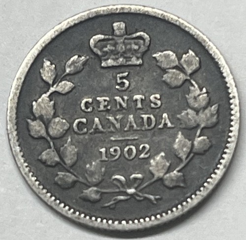 1902 Canada Silver 5 Cents. A Great Problem Free Original Coin.  Free Shipping ! - Picture 1 of 4