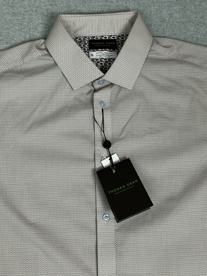 Camisa de vestir Thomas Dean para hombre XL rosa vino blanco rendimiento estampado manga larga Foto 4 de 4