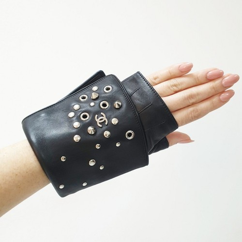 Guante de cuero para motocicleta Chanel solo mano derecha tachonado guantes largos talla 8 - Imagen 2 de 8