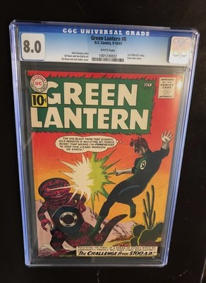 Green Lantern #8 CGC 8.0 W. Grey Tone Cover. 1st 5700 A.D. Story. 1961.