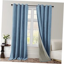 Full Blackout Velvet Curtains,52 X 96 Inch 52"W x 96"L Pack of 2 Stone Blue