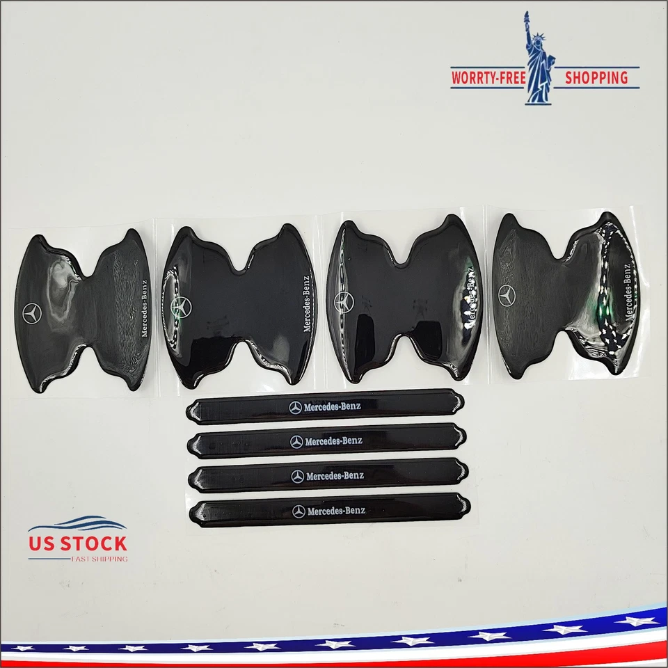 8× Black Car Door Handle Bowl Scratch Sticker Protector Film For Mercedes Benz Foto 3 de 4