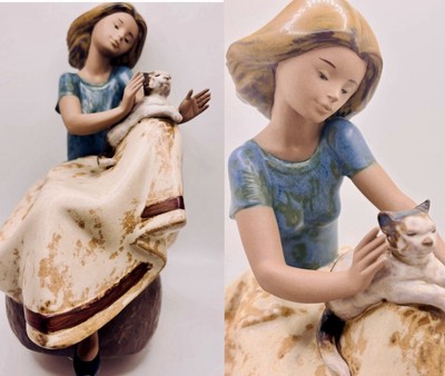 Lladro #2169 'Repose' (Girl With Cat On Lap) 1986 Retired Satin Gres Finish~MINT