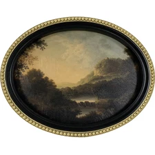 Gold Metro Beaded Oval Framed Landscape Wall Art, Vintage-Style Décor for Living