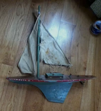 Antique Wooden Hand Carved Nautical Boat Ship Original Old Paint Shamrock 111