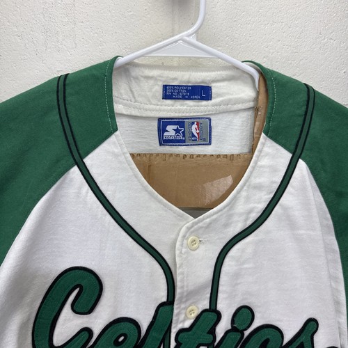 Maglia baseball vintage anni 90 starter Boston Celtics NBA grande bianca con bottoni - Foto 3 di 18