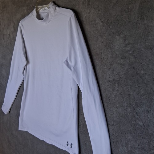 Under Armour Cold Gear Mens Size M Fitted White Active Stretch Top Long Sleeve - Picture 2 of 12
