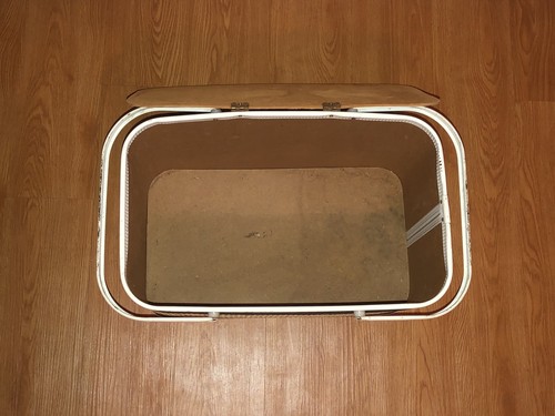 Vintage 60er Redmon grün gestreift Picknickkorb Klappdeckel Holzmaserung 19x11x12 - Bild 11 von 16