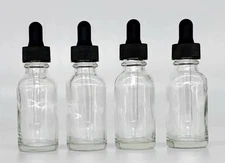 4 Pack - 1oz CLEAR BOSTON ROUND GLASS BOTTLES WITH GLASS DROPPERS 30ml Bottle.