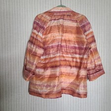 Chicos Linen Blend Abstract Stripe Open Front Blazer Jacket Orange Pink Size 2