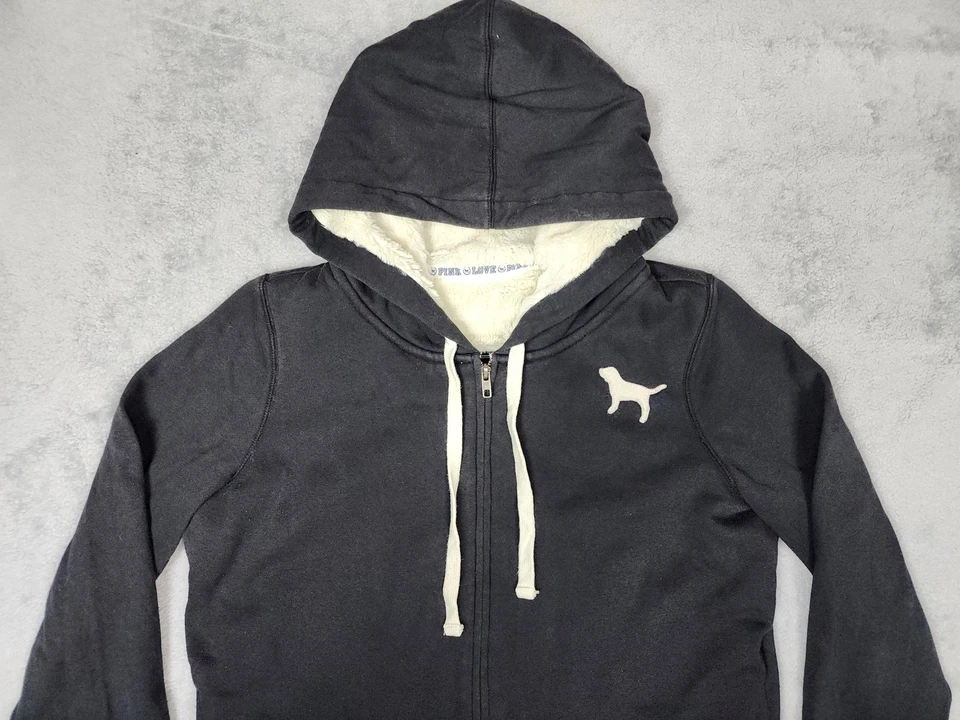 ROSA Victoria's Secret Sudadera con Capucha Mujer Grande Cremallera Completa Forrada Sherpa 86 Love Rosa Foto 2 de 4