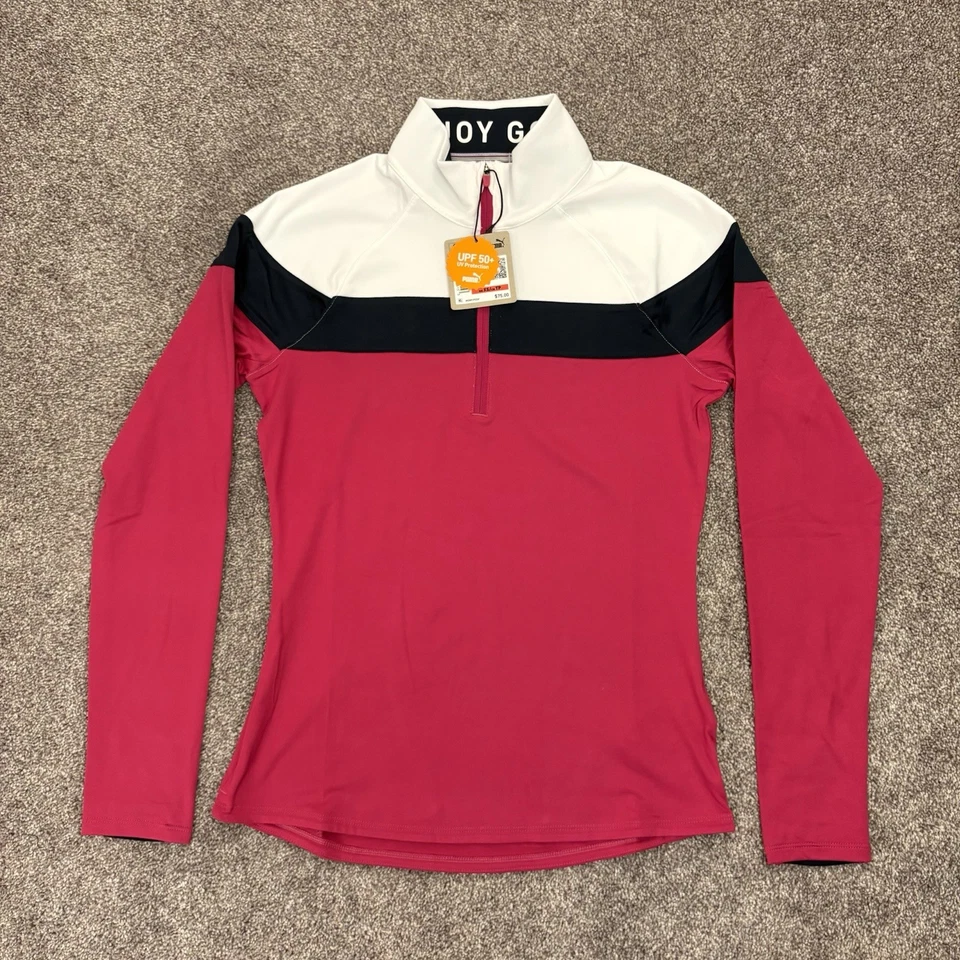 Chaqueta de golf Puma para mujer 1/4 cremallera talla XS manga larga rosa azul marino blanco nueva con etiquetas $75 Foto 2 de 4