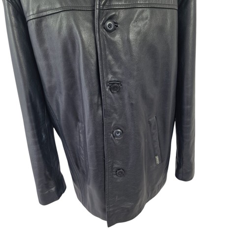 Ben Sherman Mens Leather Jacket Size Medium Black Button Front Collared - Picture 4 of 18