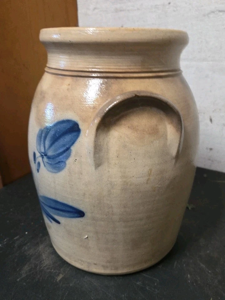 Nathan N. Clark Jr Athens NY Gres Azul Cobolto Floral Tarro Tulipán C. 1840-91 Foto 2 de 4
