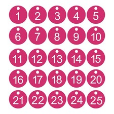 25Pcs 1-25 Number Tags Round ID Number Key Tags Numbered Keychain Rose Red-White