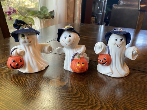 1985 United China Glass Company Geist mit Kürbissen Halloween Trio Figuren