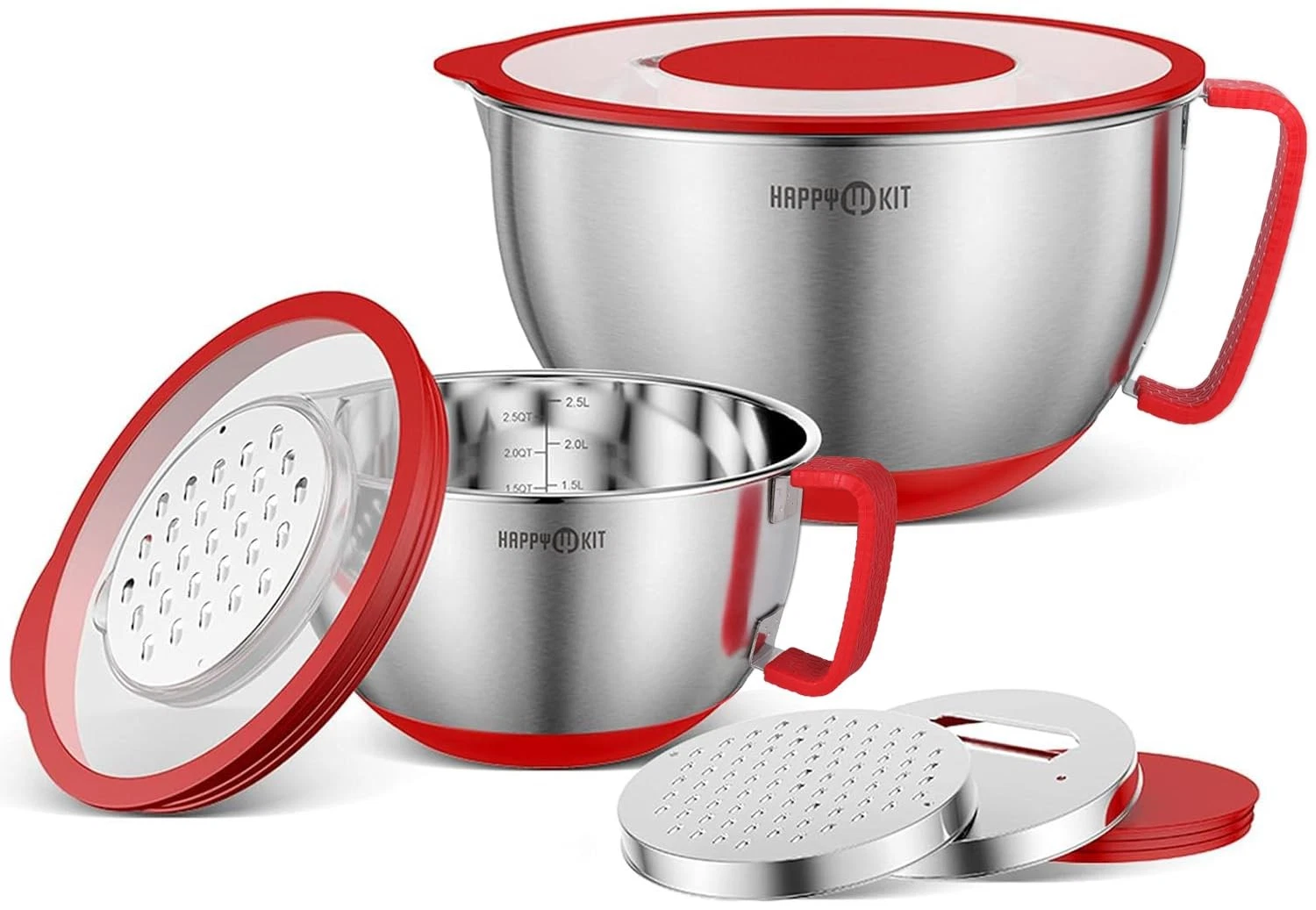 304 Mixing Bowls with Lids Set of 2,Stainless Steel Mixing Bowl with Pour Spo...