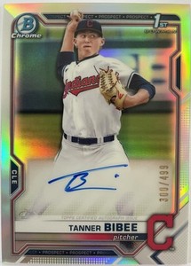 Tanner Bibee 2021 Bowman Chrome Draft 1st Refractor /499 RC Auto Guardians