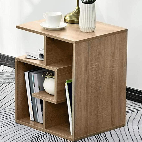 Libreria Bassa Scaffale 4 Ripiani in Legno MDF Tavolino Caffè Laterale Divano De - Foto 7 di 12