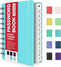 Password Book with Individual Alphabetical Tabs, 4"X5.5" Small Password Notebook