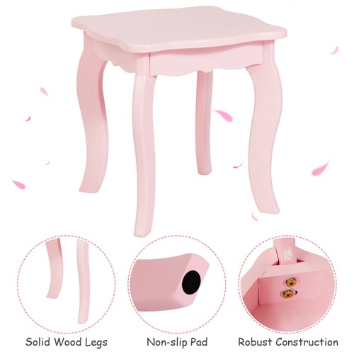 Kids Vanity Princess Make Up Dressing Table W/ Tri-folding Mirror & Chair Pink - Picture 10 of 10
