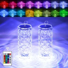 2 Pack Crystal Lamp - Touch Control Rose Crystal Lamp Light for Bedroom, 16 C...