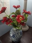 Red Dasies In Blue White Vase New With Tags Only 1 Available