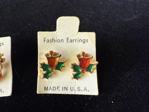 Pendientes de Navidad de Colección Pierced Bota de Papá Noel Acebo Adornos Esmalte Nuevo de Lote Antiguo - Imagen 3 de 9