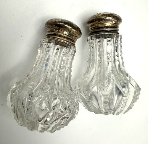 Vintage Cut Etched Crystal Salt Pepper Shakers Some Sterling Lids Candlewick - Picture 8 of 14