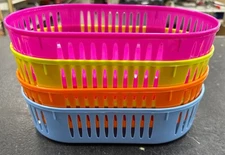 Set of 4 Colorful Plastic Storage Baskets – Pink, Yellow, Orange & Blue – NEW