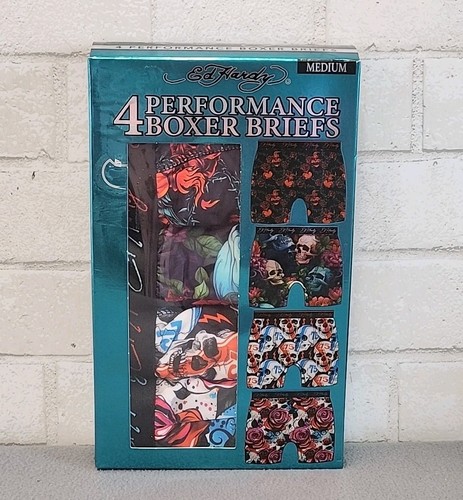 ED HARDY 4 Pack Mens Medium 32-34 Performance Boxer Briefs Underwear Skulls NEW - Picture 1 of 8