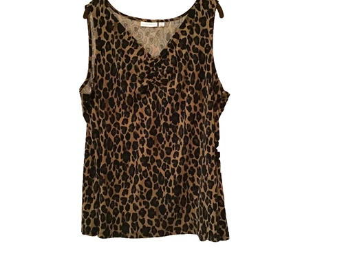 Susan Graver Leopard 2X Tank Top Brown Black