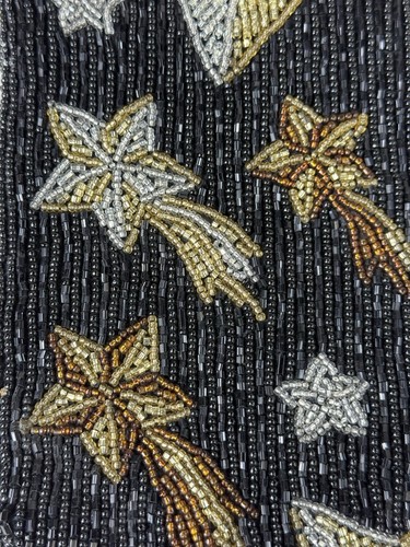 Vintage Clutch Purse Black Gold Silver Beaded Star Design Evening Neiman Marcus - Picture 5 of 17