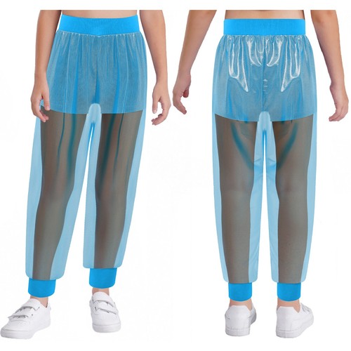 Girls Mesh Athletic Dance Pants With Builtin Shorts Workout Sports Trousers - Picture 12 of 48