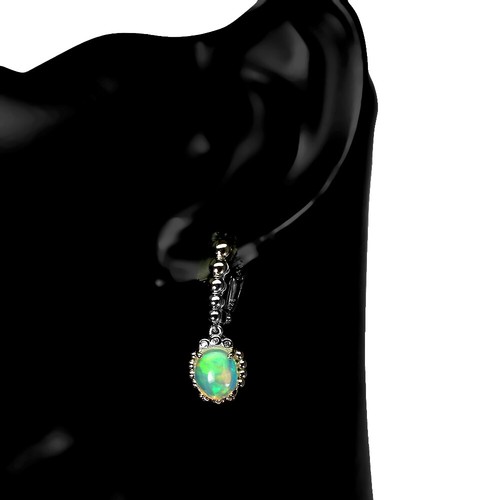 925 Sterling Silver Earrings Oval Fire Opal 9x7mm Simulated Cz Gemstone Jewelry - Picture 2 of 10