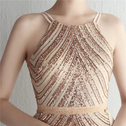 Elegant Gold Sequins Dress Evening Party Women Long Formal Evening Prom Dresses - Picture 6 of 30