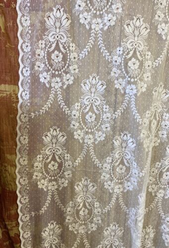Vintage Laura Ashley Victorian Ribbons Design White Cotton Lace Curtain 53”/63” - Picture 13 of 17