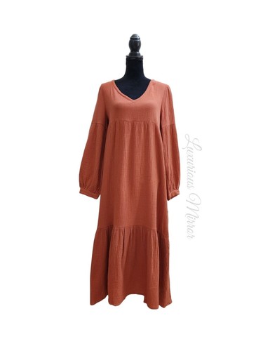 Abito donna 7 For All Mankind arancione bruciato oversize garza a strati cotone taglia XS - Foto 2 di 7