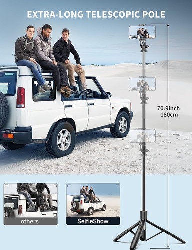 71" Telefon Stativ & Selfie Stick, All in One ausziehbares Stativ & Funkfernbedienung - Bild 2 von 7