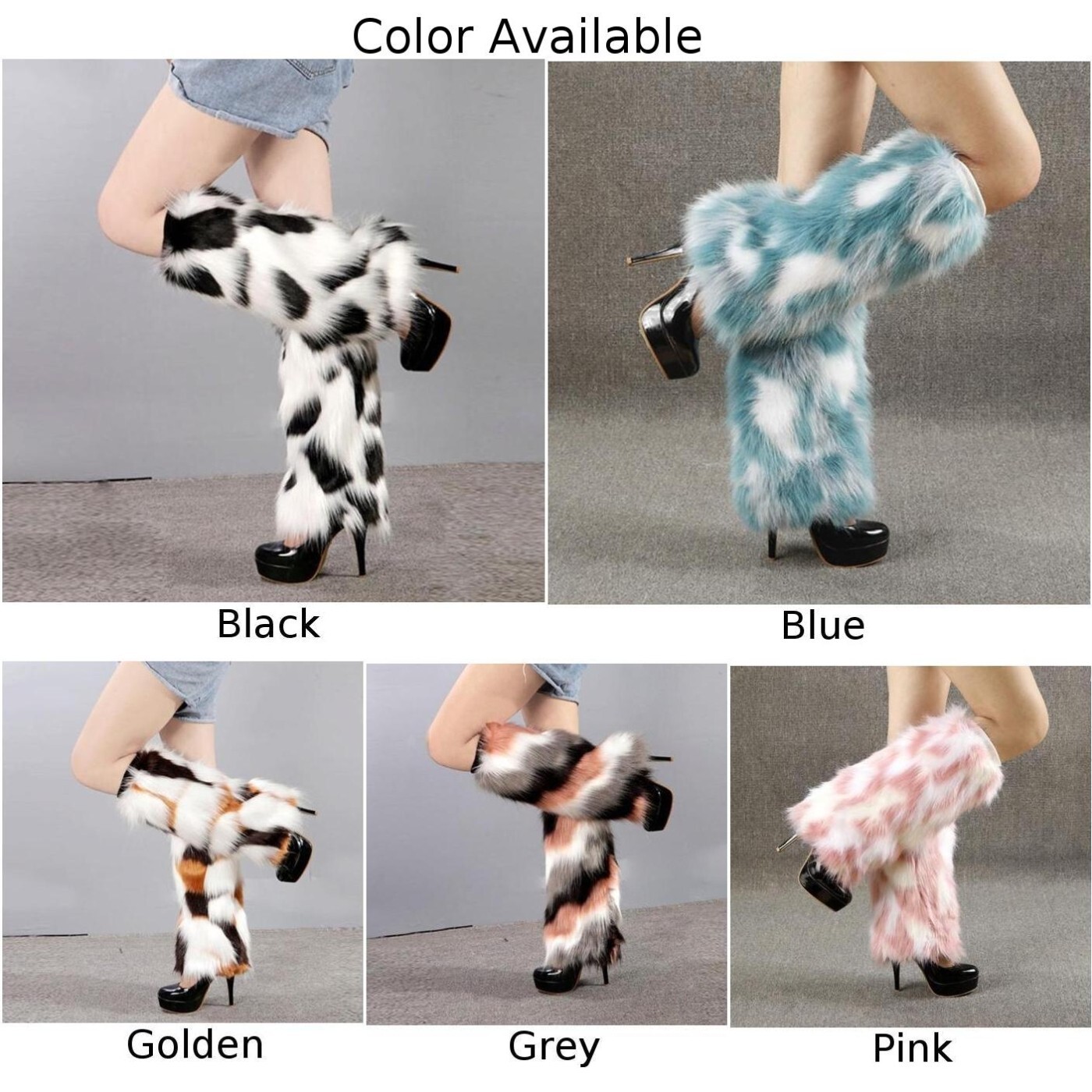 Comfortable and Fashionable Stretchy Leg Warmers with Colorful Faux Fur - Picture 4 of 11
