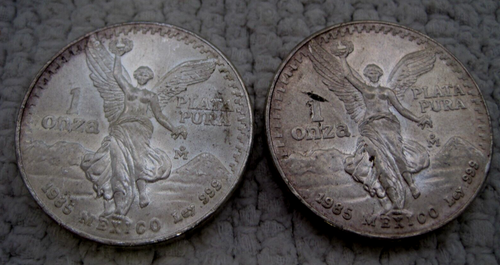 Lote de 2 Monedas de Plata Libertad .999 México 1 ONZA 1985