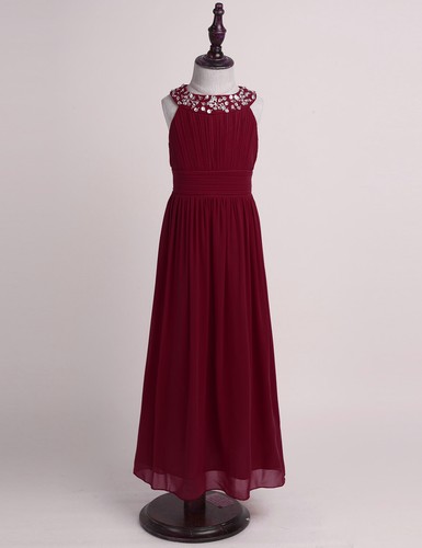 Girls Halter Neck Chiffon Dresses High-Waisted Rhinestone Prom Party Gowns - Picture 94 of 111