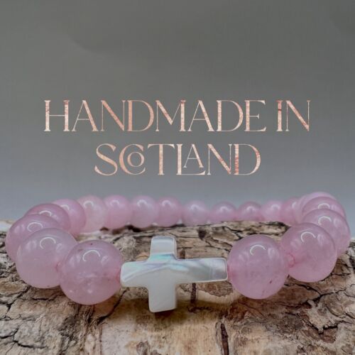 Handgefertigt in Schottland katholischer Rosenquarz Rosenkranz Perlen christliches Armband Geschenk - Bild 10 von 10