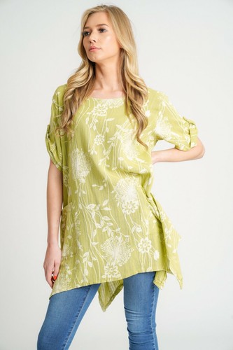 New Summer Ladies Lagenlook Lightweight Split Sides Floral Cotton & Linen Top - Picture 17 of 65