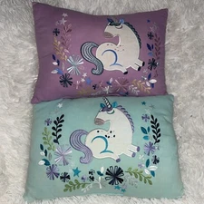 Pair (2) Embroidered Urban Habitat Lola Unicorn Pillows Kids Purple & Mint Green
