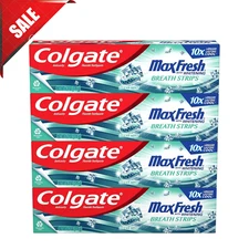 Colgate Max Fresh Whitening Toothpaste with Mini Strips, Clean Mint - Pack of 4