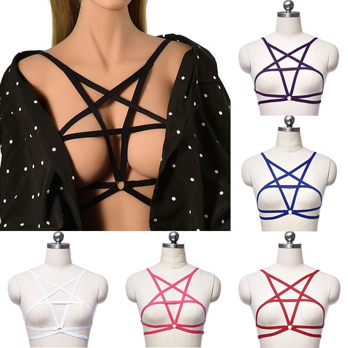 Sexy Pentagram Lingerie Bra Cupless Body Chain Sexy Cage Elastic Harness Goth - Bild 1 von 14