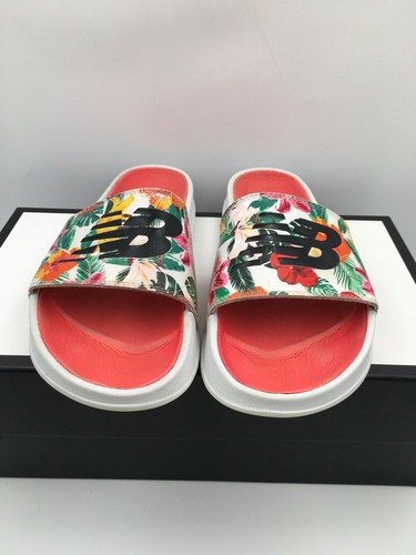 Slide Sandal Floral Print White Slip 
