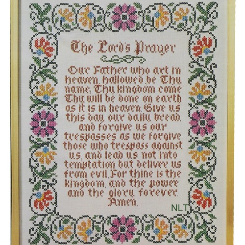 THE LORD'S PRAYER Sampler Vintage Stamped Cross Stitch Kit Flowers Cottage Core - Picture 2 of 8